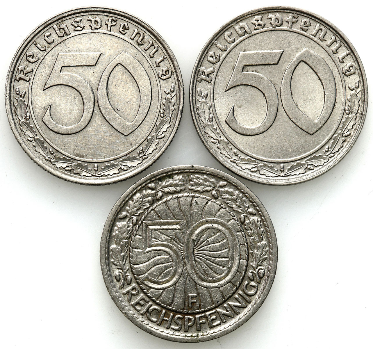 Niemcy, Weimar i III Rzesza. 50 fenigów 1928, 1939, zestaw 3 monet